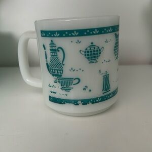VTG Hazel Atlas Milk Glass Mug Milk Glass Retro Kitchen Ware Aids Turquoise Blue